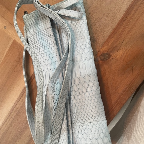 Baby blue authentic snake skin Textured Clutch with Wristlet